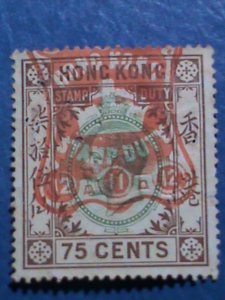 ​HONG KONG-CHINA-1903 OVER 118 YEARS OLD-HONG KONG $0.75C -DUTY STAMPS- VF