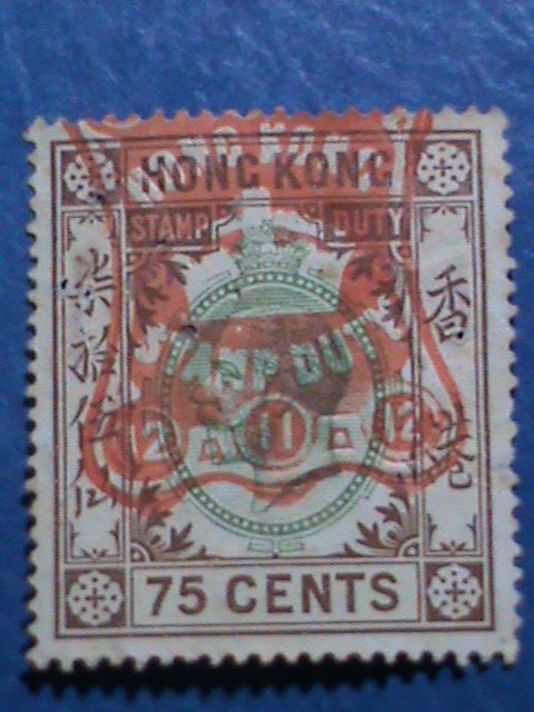 ​HONG KONG-CHINA-1903 OVER 118 YEARS OLD-HONG KONG $0.75C -DUTY STAMPS- VF