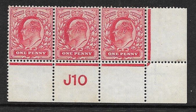 M5(1) 1d Scarlet EDVII De La Rue control J10 perf plate 84 UNMOUNTED MINT