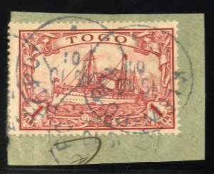 German Colonies, Togo #16 Cat$50, 1900 1m carmine, used on piece