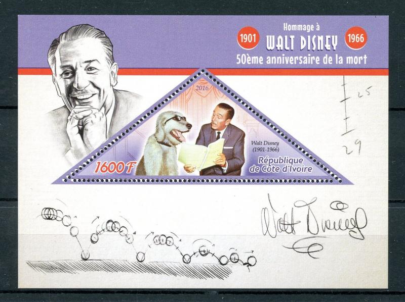 Ivory Coast 2016 MNH Walt Disney 50th Memorial Anniv 1v S/S Stamps