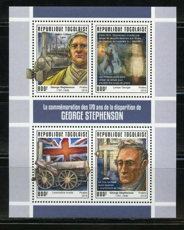 TOGO 2019 170th MEMORIAL OF GEORGE STEPHENSON SHEET  MINT NH