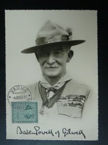 scout scouting Baden Powell maximum card Liechtenstein 1953