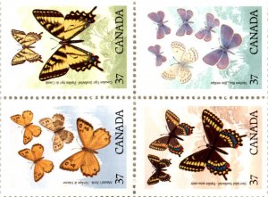 Canada, Postage Stamp, #1213a Block Mint NH, 1988 Butterfly (AB)