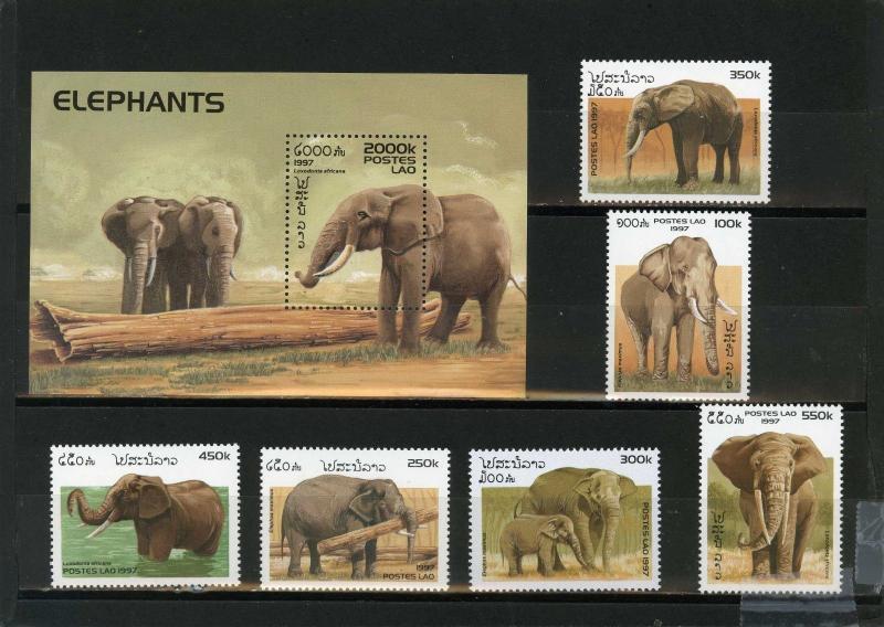 LAOS 1997 Sc#1329-1335 FAUNA ELEPHANTS SET OF 6 STAMPS & S/S MNH 