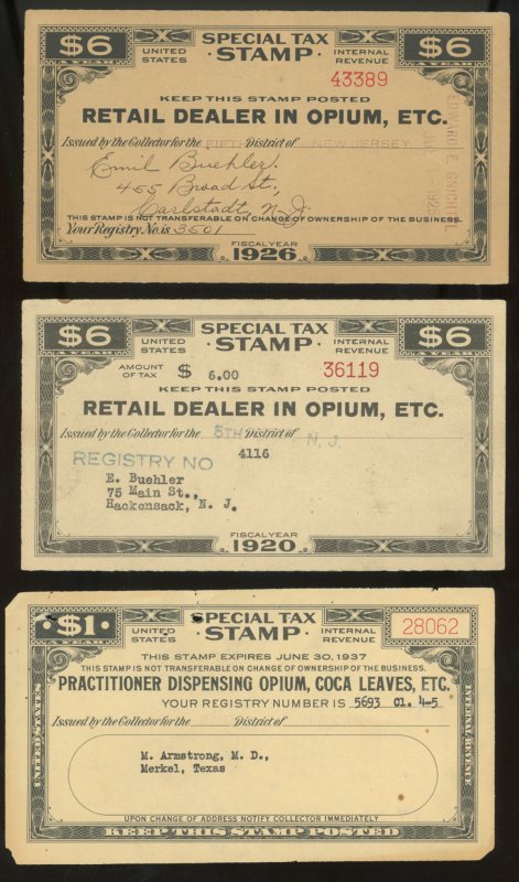 U.S. #TAX STAMP OPIUM DEALER 