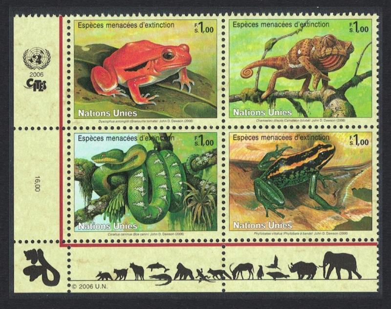 UN Geneva Frog Chameleon Boa snake Block of 4 SG#G520-23 MI#537-540 SC#453-456