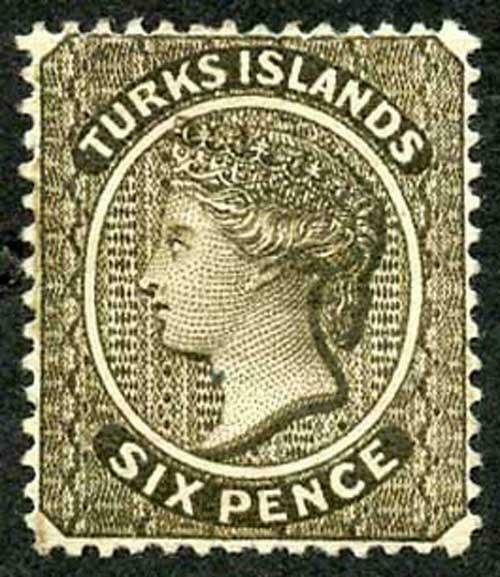 TURKS ISLANDS SG51 6d olive-black Wmk Crown CC (s/ways) M/Mint (hinge remainder)