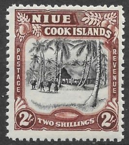 Niue 2/- brown carmine & black Village Scene issue of 1945, Scott 84 MNH