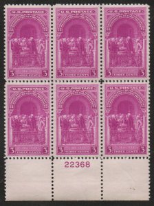 USA #854 VF/XF OG NH, Plate Block of 6, bold color! SELECT!