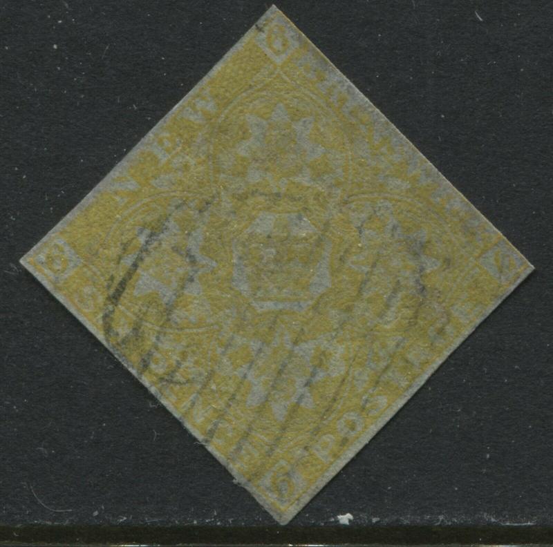 New Brunswick QV 1851 6d olive yellow used 