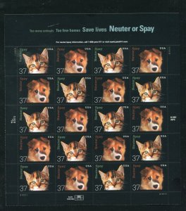 3670 - 3671 Neuter or Spay Your Pets Sheet of 20 37¢ Stamps MNH