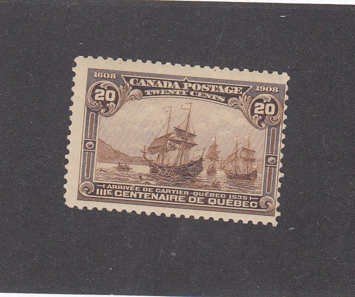 CANADA # 103 FINE-MNH 20cts TERCENTENARY QUEBEC CAT VALUE $450