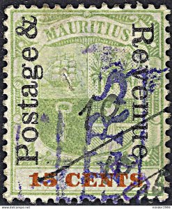 MAURITIUS 1902 KEDVII 25c Olive Yellow SG160 Used