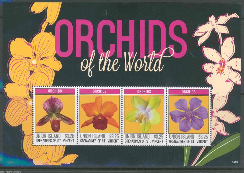 UNION ISLAND 2014 ORCHIDS OF THE WORLD  SHEET MINT NH