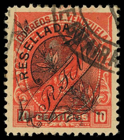 VENEZUELA Sc 151 VF/USED - 1900 10c Simon Bolivar, Stamp of 1899 Ovpt in Black