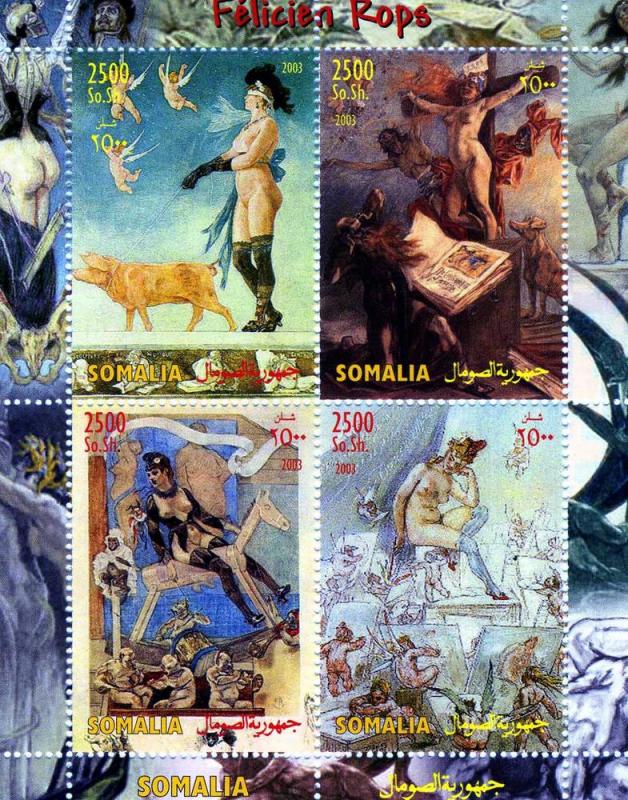 Somalia 2003 FELICIEN ROPS Nudes Artist Sheet (4) Perforated Mint (NH)