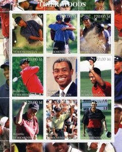 Turkmenistan 2000 Golf Tiger Woods Sheet Perforated mnh.vf