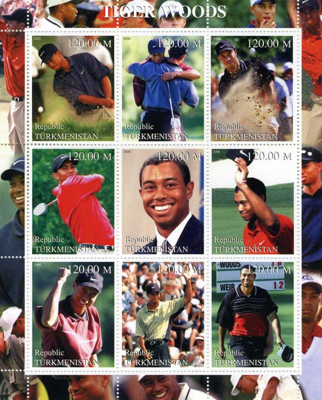 Turkmenistan 2000 GOLF Tiger Woods Sheet Perforated Mint (NH)