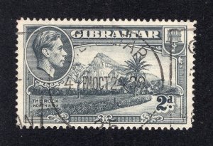 Gibraltar 1939 2p dark grey George VI Rock, Scott 110a used, value = 55c