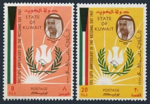 Kuwait 352-353, MNH. Michel 348-349. National Day 1967: Sun, Dove, Olive.