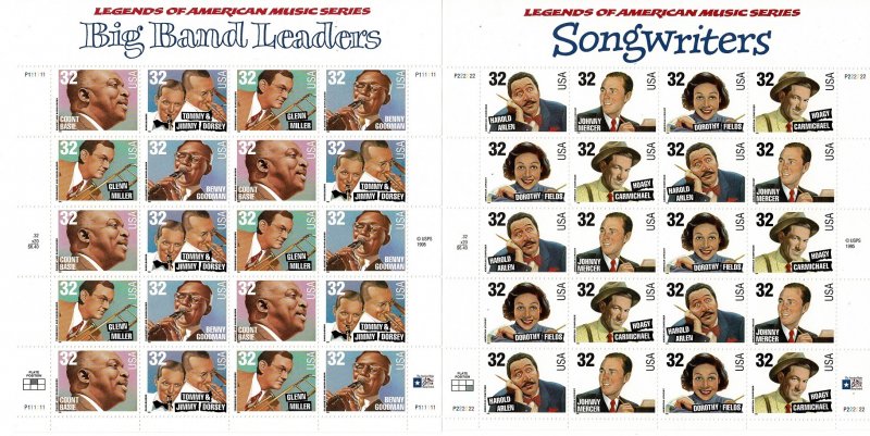 USA #3099a,3103a MNH Songwriters sheet