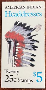 US #BK179 MNH Booklet of 20 P#2 Indian Headdresses SCV $18.00 L42