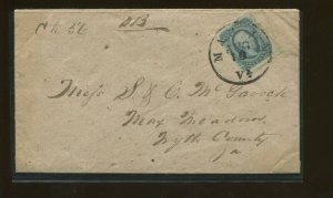 1864 Marion Virginia Confederate States Civil War Postage Stamp #12 on Cover