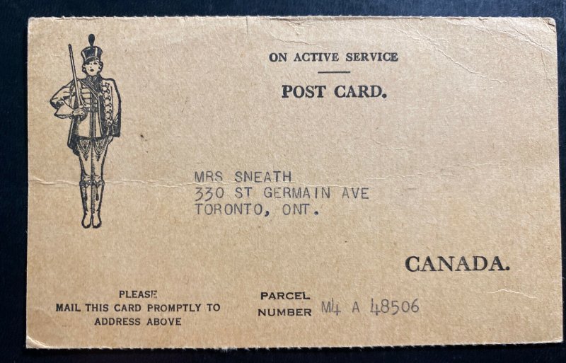 1944 Canadian Field Post Overseas Parcel Postcard Cover To Toronto Canada 