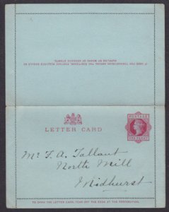 Great Britain H&G A1 used 1892 1p QV Letter Card