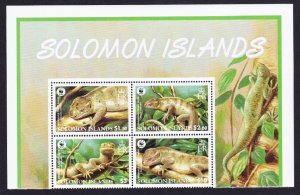 Solomon Is. WWF Prehensile-tailed Skink Top Block of 4 2005 MNH