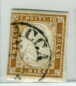 ITALY SARDINIA; 1855 classic Imperf issue used SHADE of 10c. value + POSTMARK