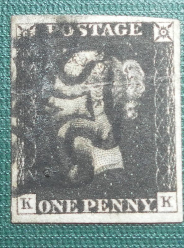 Penny Black, 1840, SG2, 4 Wide Margins, K and K Slight crease, (See photos).