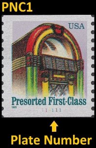 US 2911 Juke Box presorted first-class 25c PNC1 BEP 111111 MNH 1995