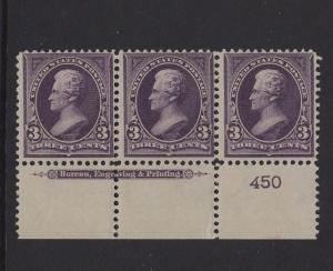 1895  Sc 268 purple 3c MNH plate number & imprint CV $400