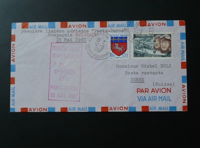 first flight cover Paris to Bern Switzerland Swissair 1967