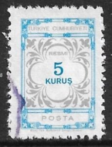 TURKEY 1971 5k Light Blue and Gray OFFICIAL Sc O122 VFU