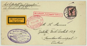 Graf Zeppelin 1929 Germany to Turkey Romania Bucharest Airmail Postmark Cover