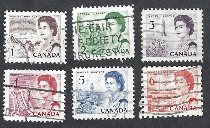 Canada #454-459 1¢-6¢ Queen Elizabeth II Regular Issues (1967-68). Used.