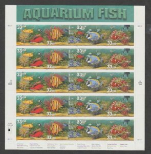 U.S. Scott #3317-3320 Aquarium Fish Stamps - Mint NH Sheet - ML B2 Plate