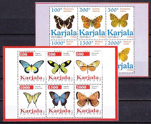 Karjala, 1996 Russian Local. Butterflies on 2 sheets of 6. ^