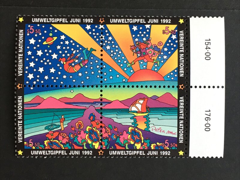 United Nations 1992 Earth Summit Blocks of 4 MNH, NY, Geneva, Vienna Peter Max