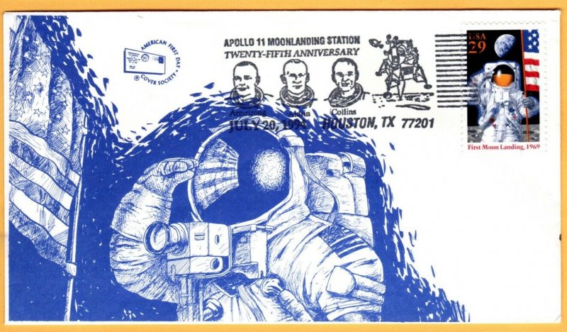 25th Anniversary of Apollo 11 with  AFDC Soc.cachet/illust cancel/Houston, TX