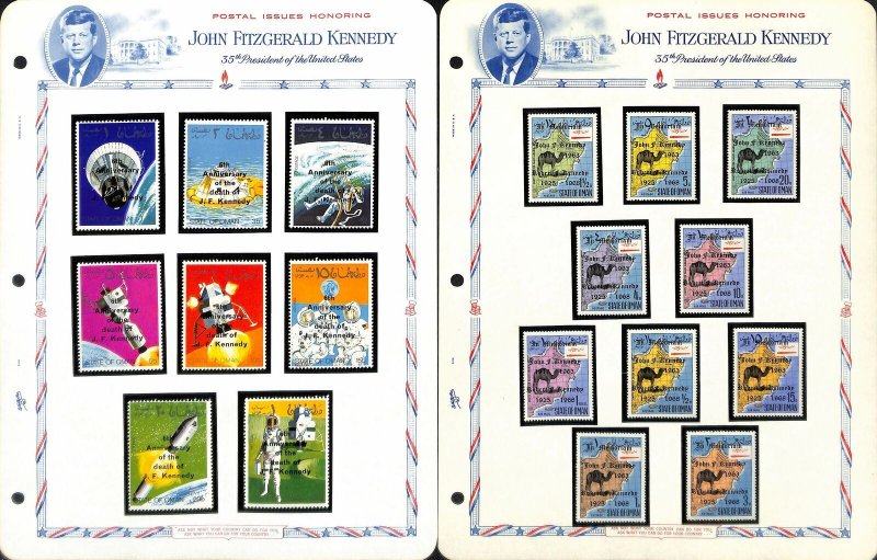 Oman Stamp Collection on 2 White Ace Pages, John Kennedy