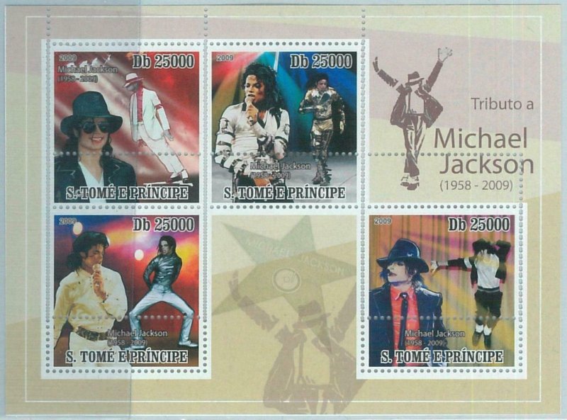 M1579 - S TOME & PRINCIPE, ERROR, 2009, MISSPERF SHEET: Michael Jackson, Music