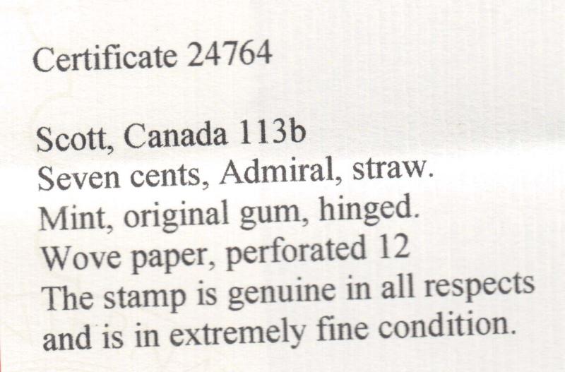 Canada #113b XF Mint **With Certificate** 