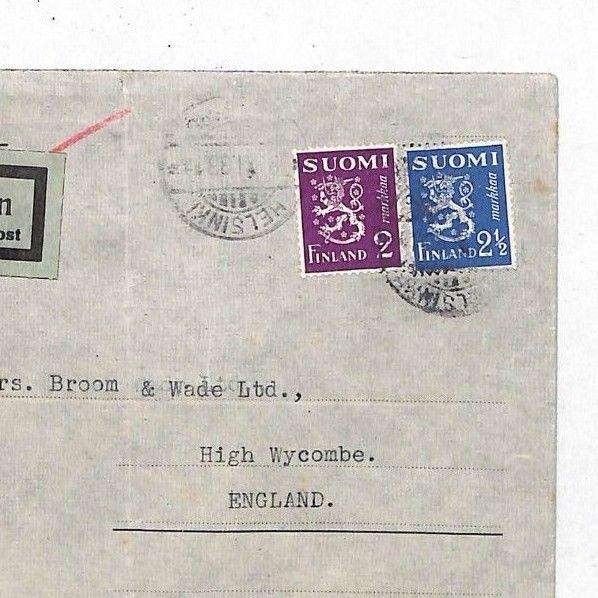 FINLAND Helsinki Airmail VITRIFER Advert 1933 Cover High Wycombe {samwells}GK193