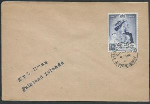 FALKLAND DEPS 1949 Silver Wedding 1/- on cover SOUTH SHETLANDS cds.........61428