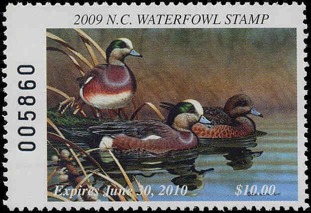 NORTH CAROLINA #27 2009  STATE DUCK STAMP  WIDGEON by Gerald Putt