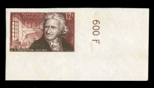 France, 1950-Present #810 (YT 1081) Cat€25, 1956 Parmentier, imperf. corner...